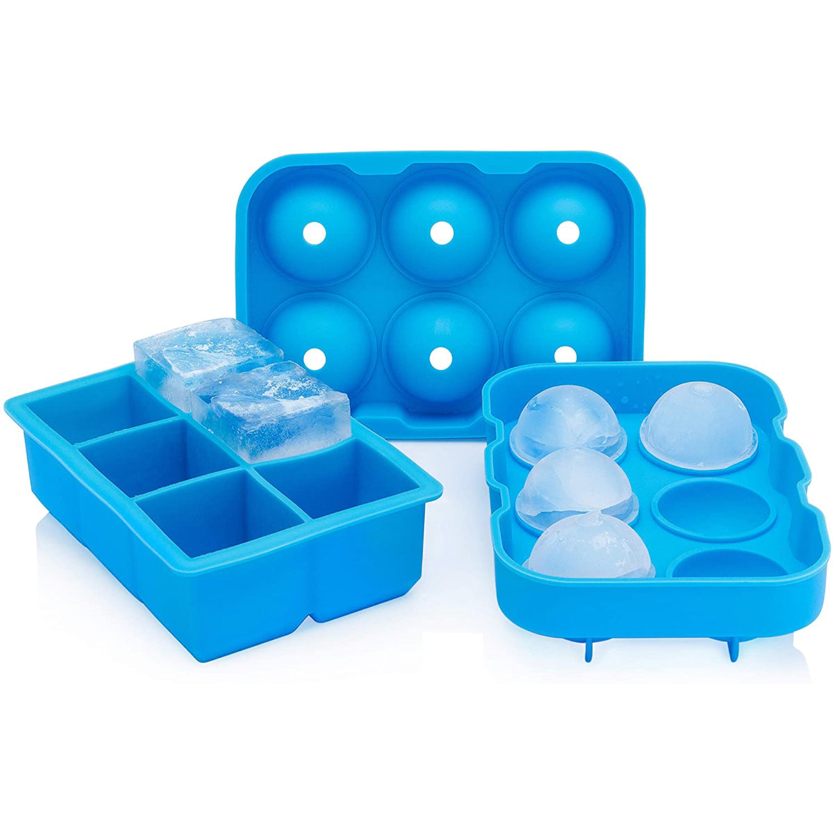 V Tower chaojia Chaojia Ice Cube Tray with Lid Stars Moons Love Hearts Shape 24 Cavity Silicone Safe Durable Whiskey Ice Ball Maker Kitchen Tools-Sky Blue