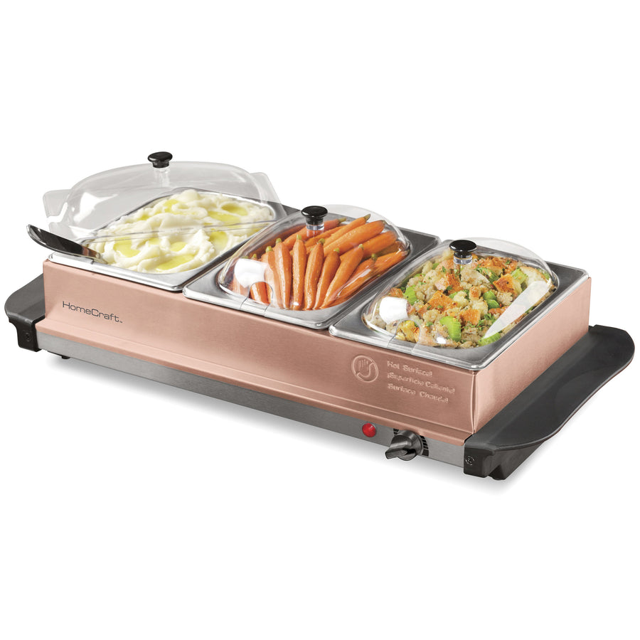 HomeCraft™ 3-Station 1.5-Quart Copper Buffet Server & Warming Tray