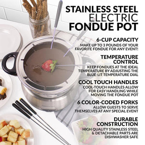 6-Cup Stainless Steel Electric Chocolate & Cheese Fondue Pot