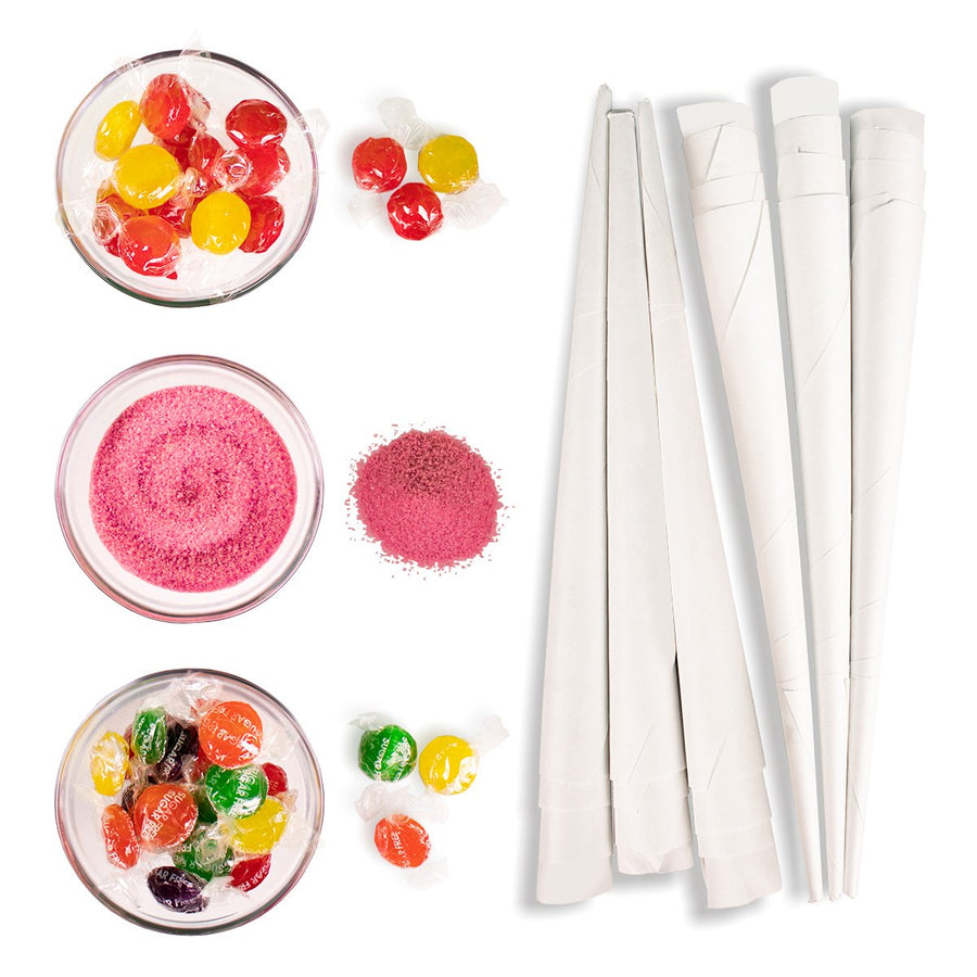 Hard & Sugar-Free Candy Cotton Candy Party Kit, 60 Candies, Floss Sugar, 24 Cones