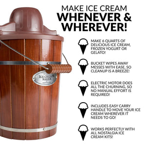 6-Quart Wood Bucket Electric Ice Cream Maker